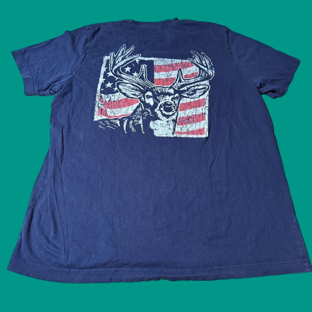 BUX Hunting Short Sleeve Navy Blue T Shirt Buck Deer Outdoors USA Size Large